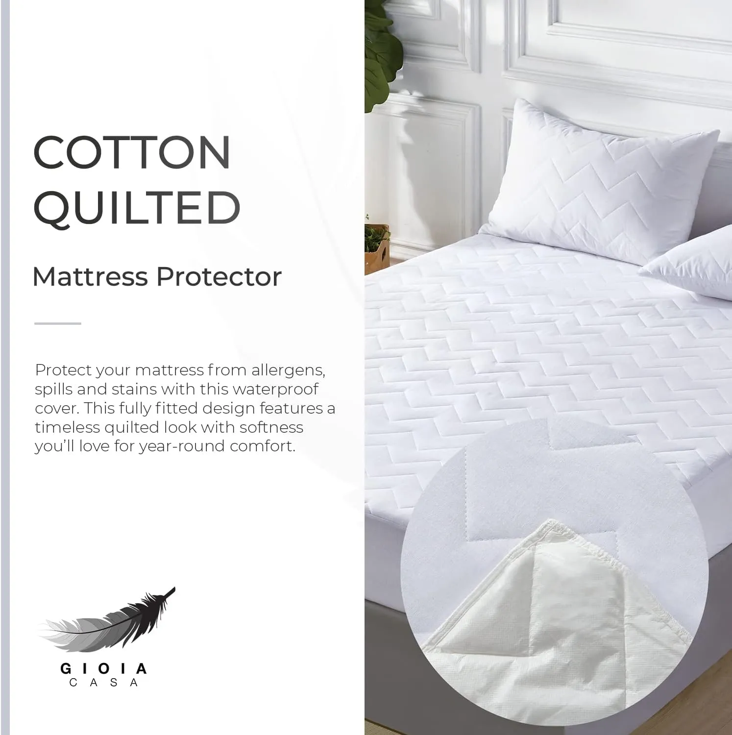 100% Ultra-Soft Cotton Quilted Anti-Microbial Mattress Cover Protector | Double Size