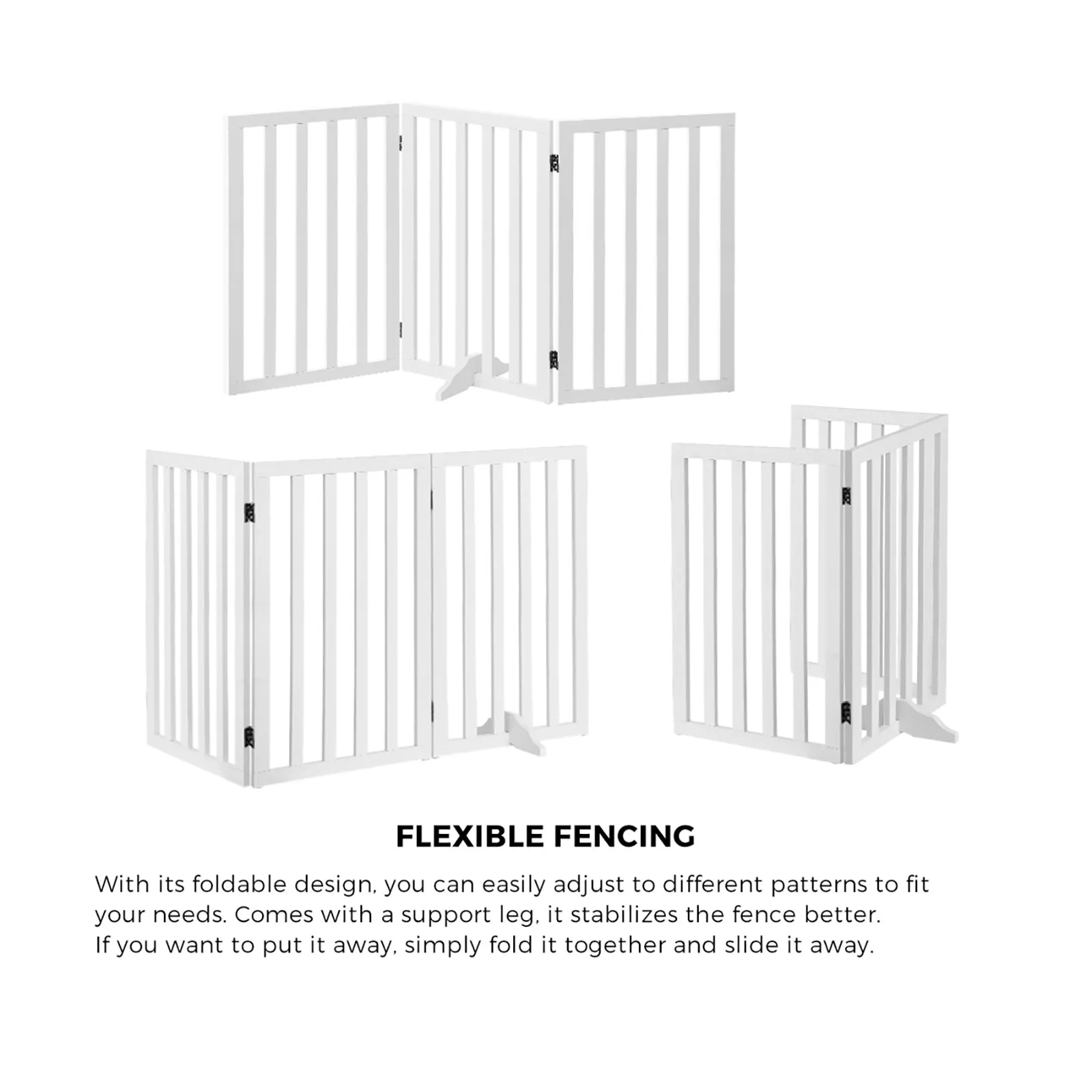 Alopet Wooden Pet Gate Dog Fence Safety Stair Barrier Security Door 3-Panel 80cm