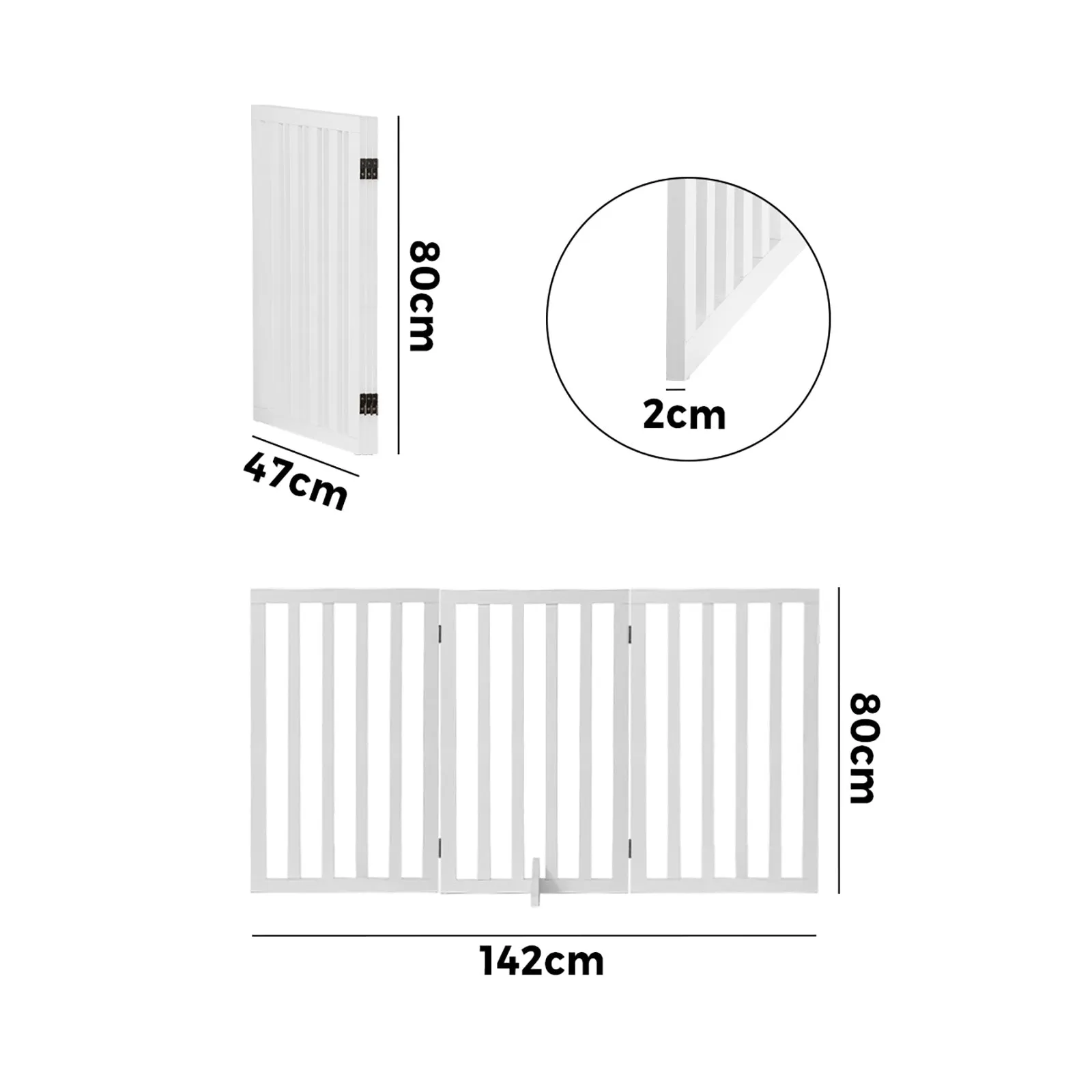 Alopet Wooden Pet Gate Dog Fence Safety Stair Barrier Security Door 3-Panel 80cm