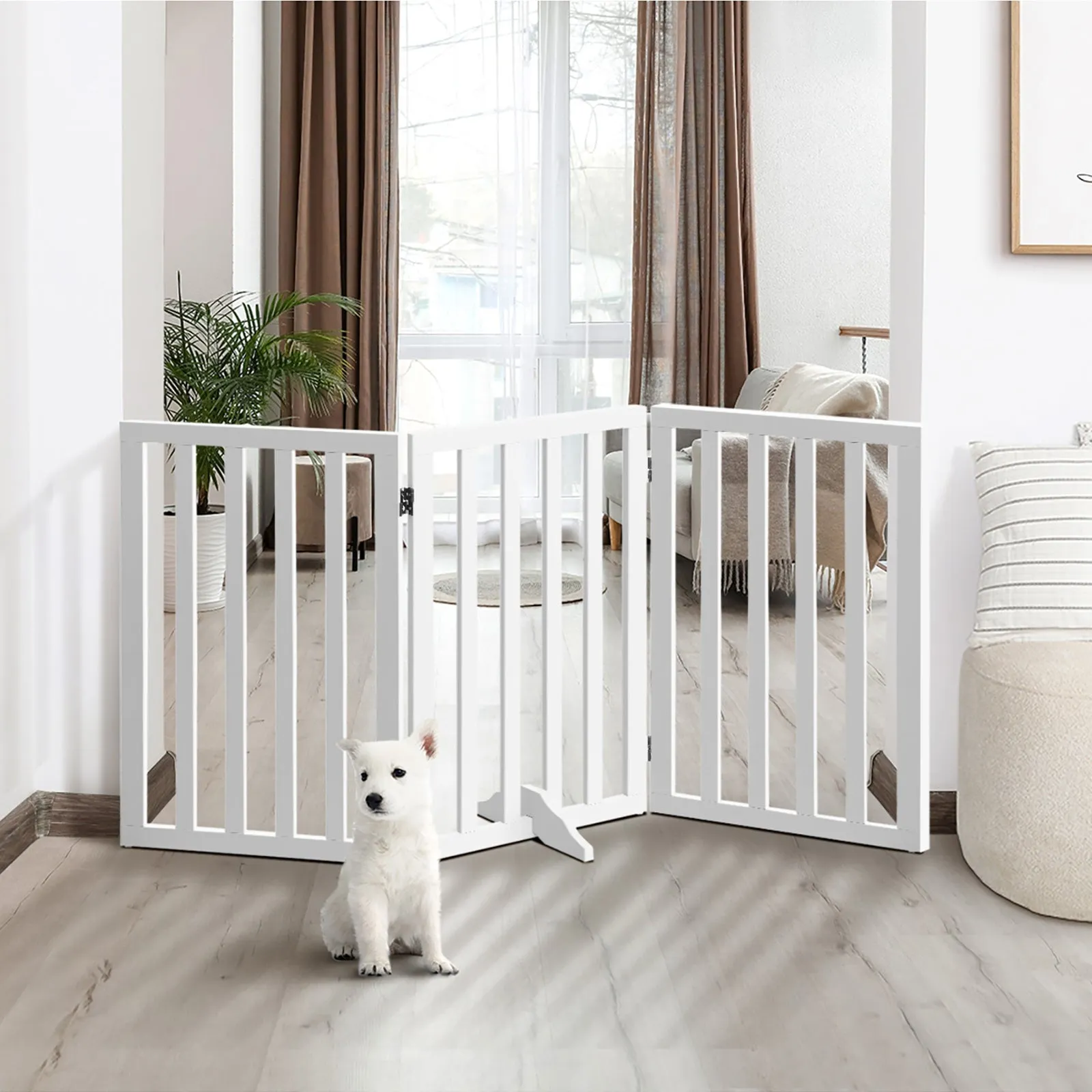 Alopet Wooden Pet Gate Dog Fence Safety Stair Barrier Security Door 3-Panel 80cm