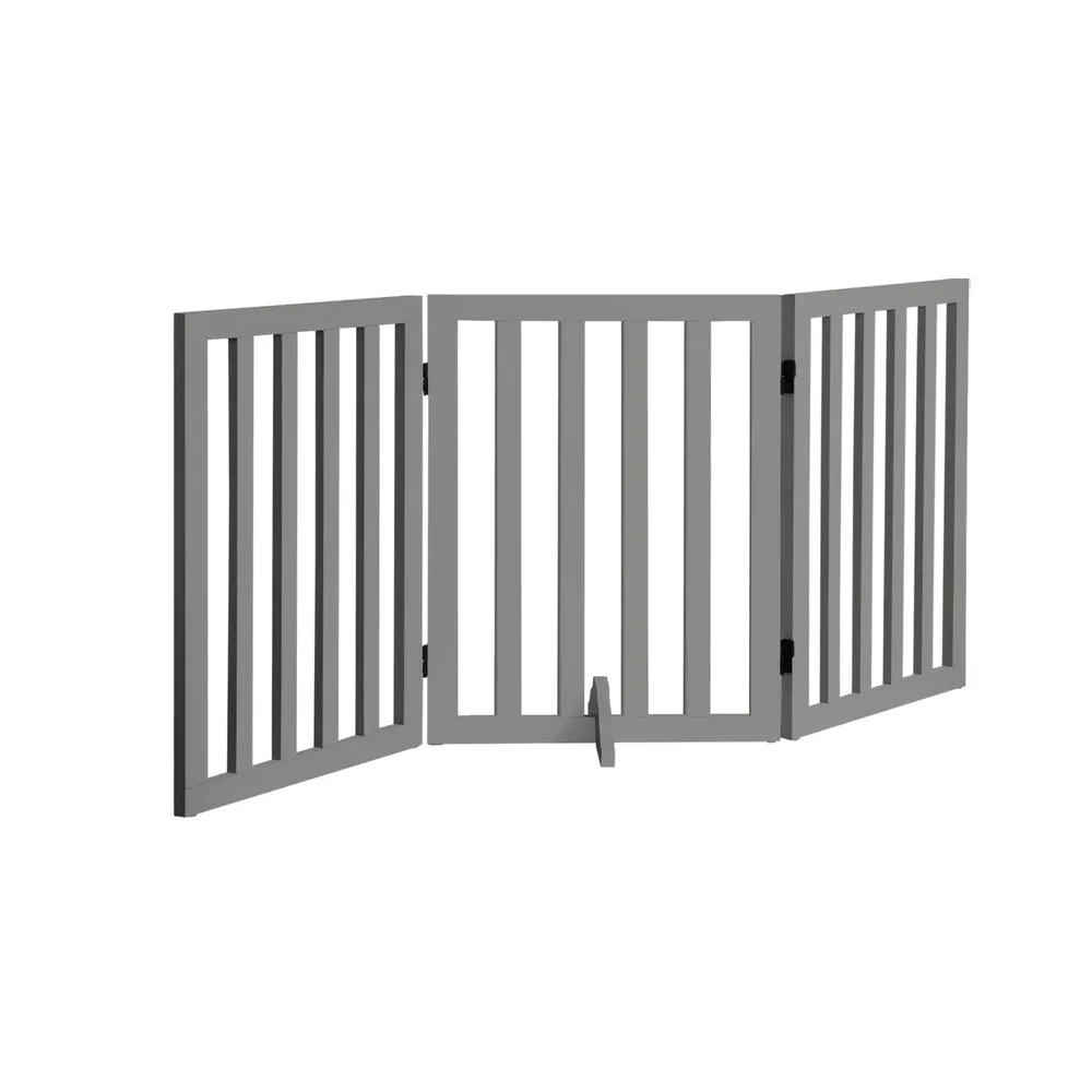 Alopet Wooden Pet Gate Safety Stair Barrier 3-Panel Grey