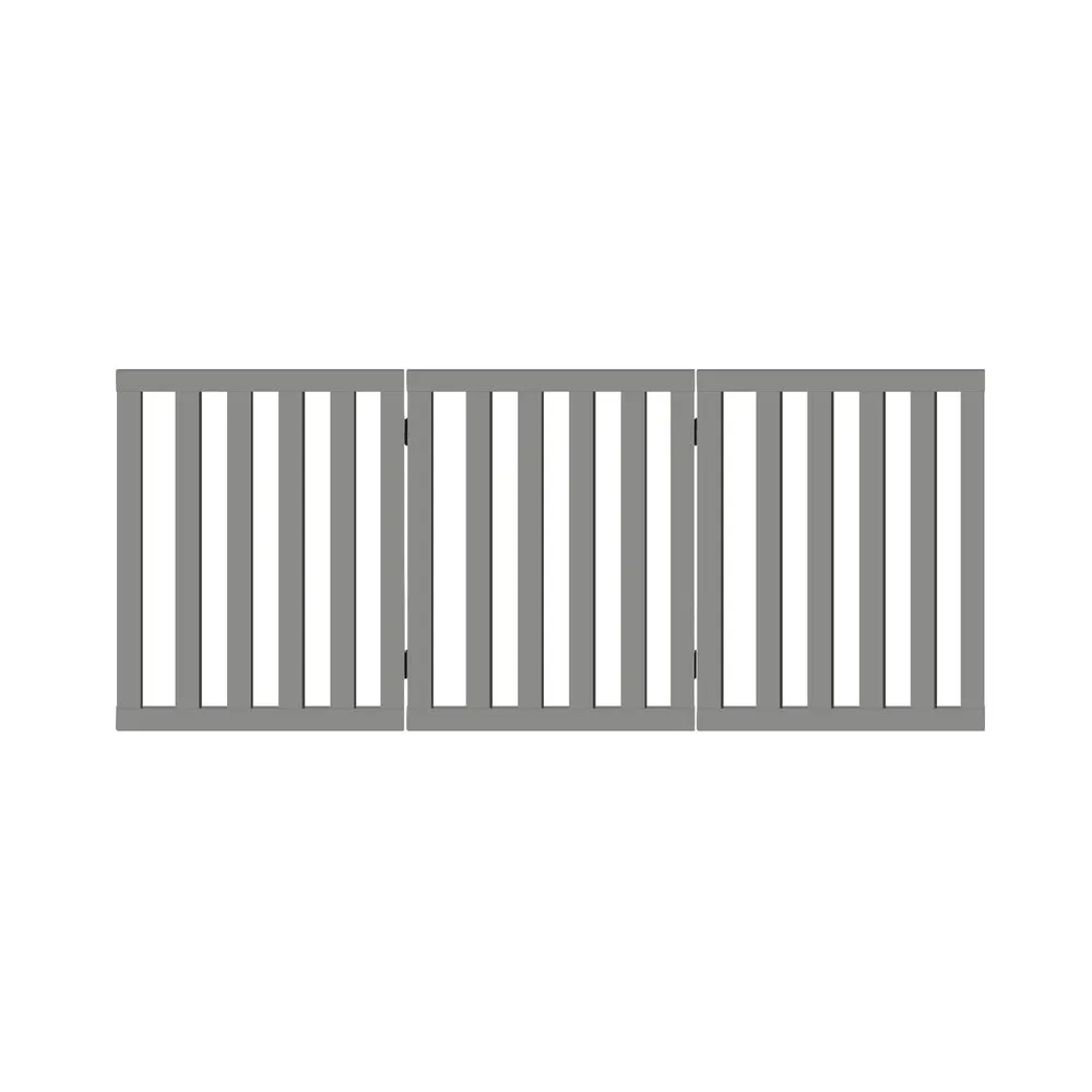 Alopet Wooden Pet Gate Safety Stair Barrier 3-Panel Grey