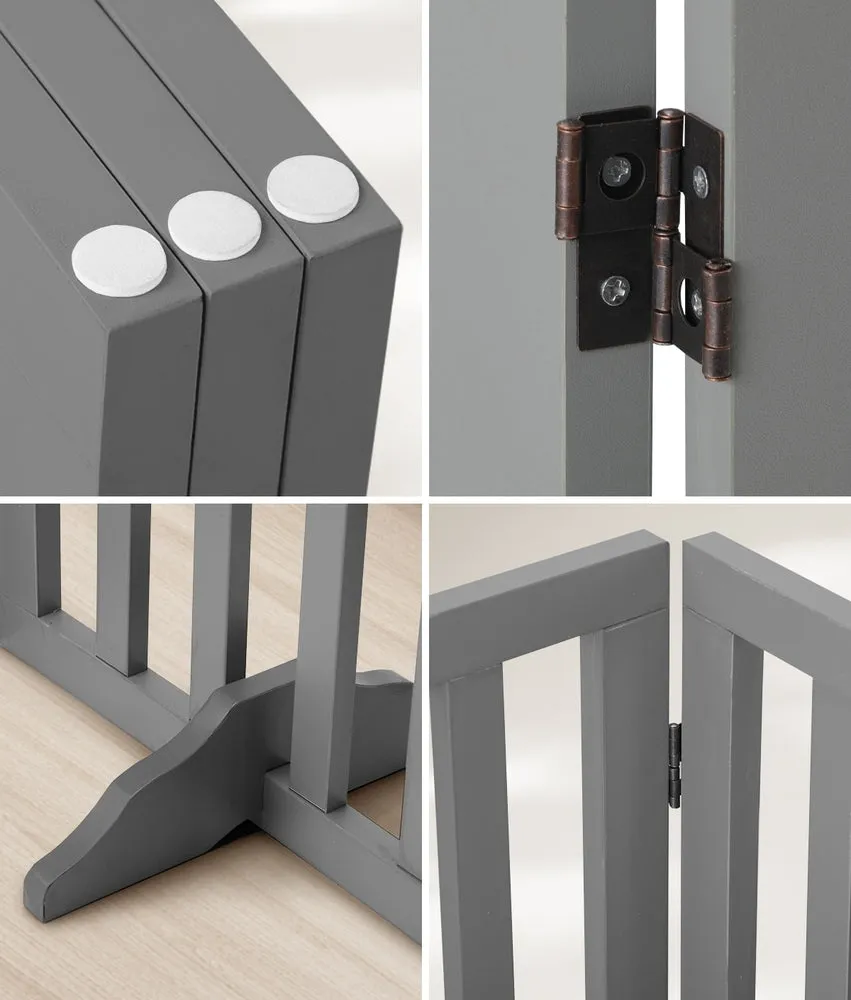 Alopet Wooden Pet Gate Safety Stair Barrier 3-Panel Grey