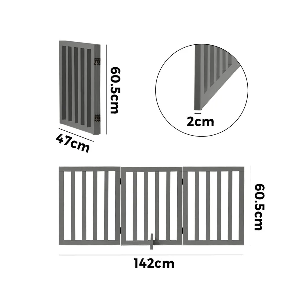 Alopet Wooden Pet Gate Safety Stair Barrier 3-Panel Grey