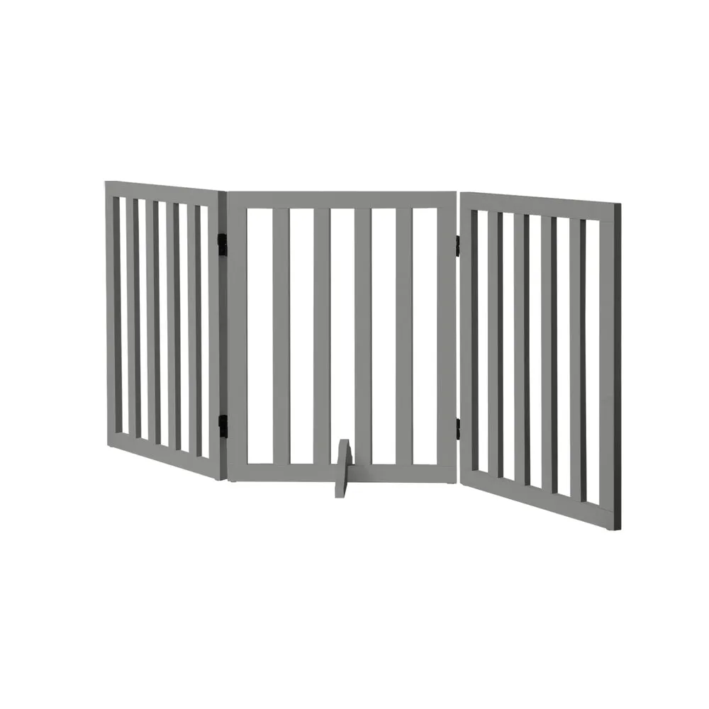 Alopet Wooden Pet Gate Safety Stair Barrier 3-Panel Grey