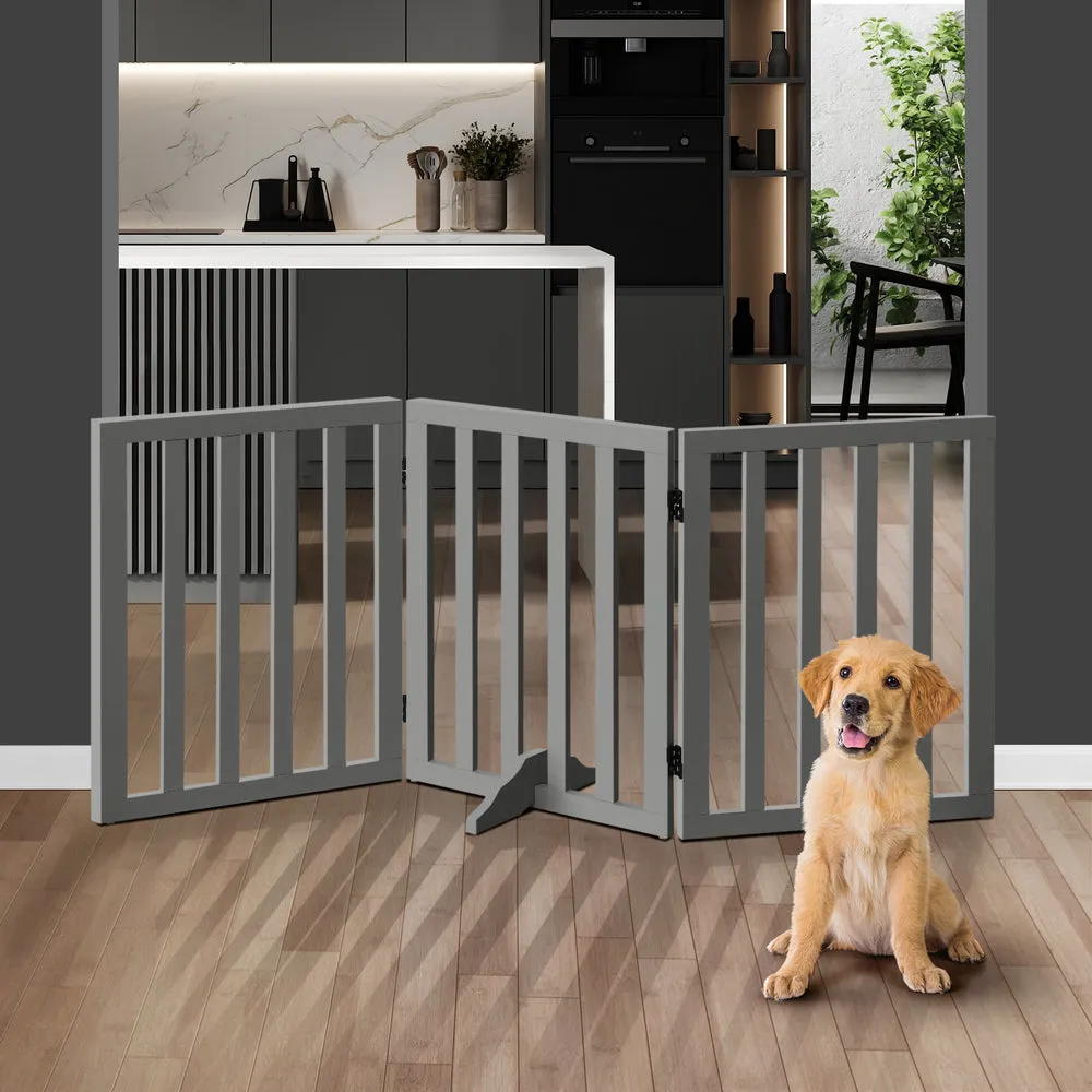 Alopet Wooden Pet Gate Safety Stair Barrier 3-Panel Grey