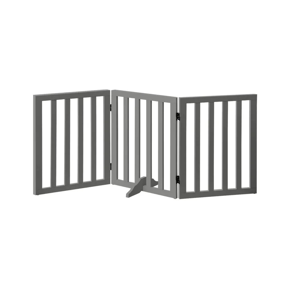 Alopet Wooden Pet Gate Safety Stair Barrier 3-Panel Grey