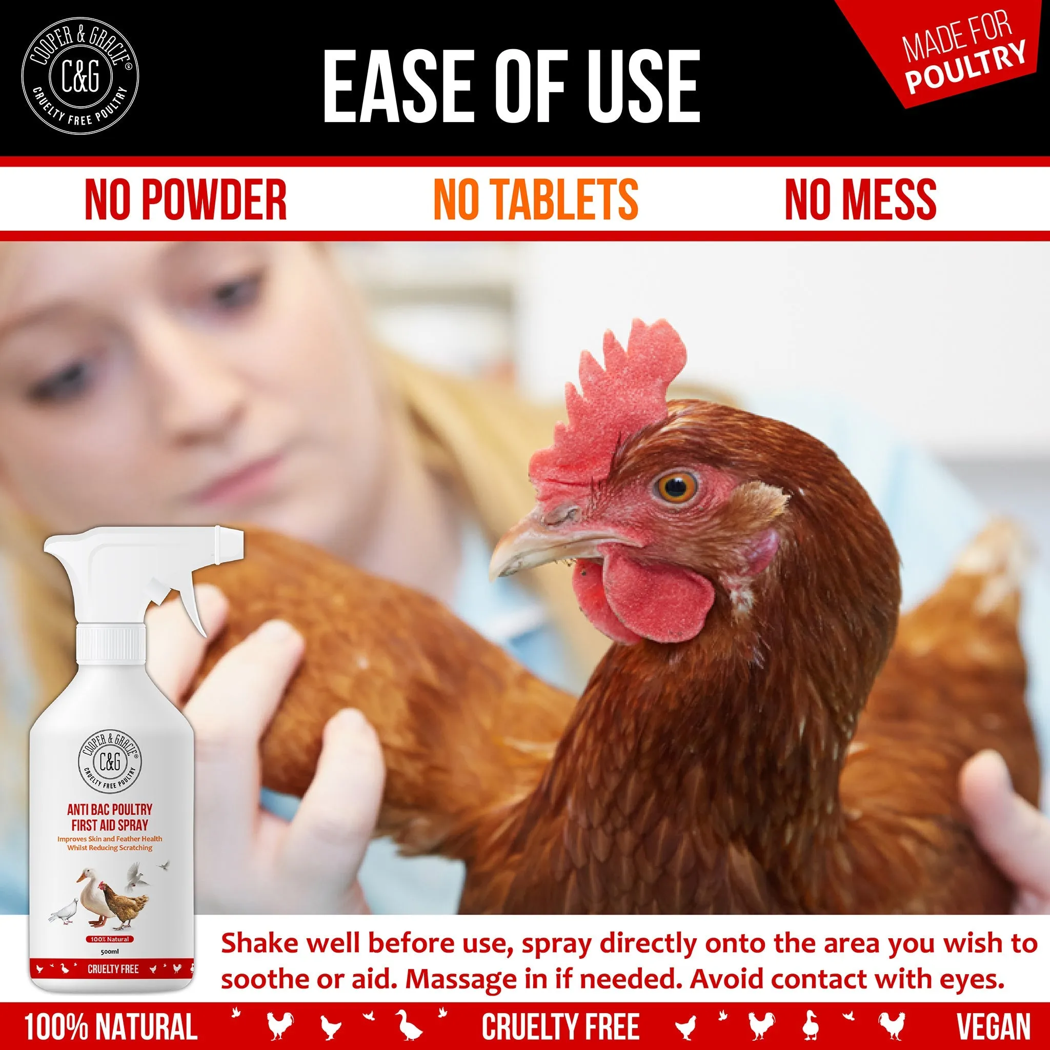 Anti-Bacterial First Aid Spray for Chickens and Poultry