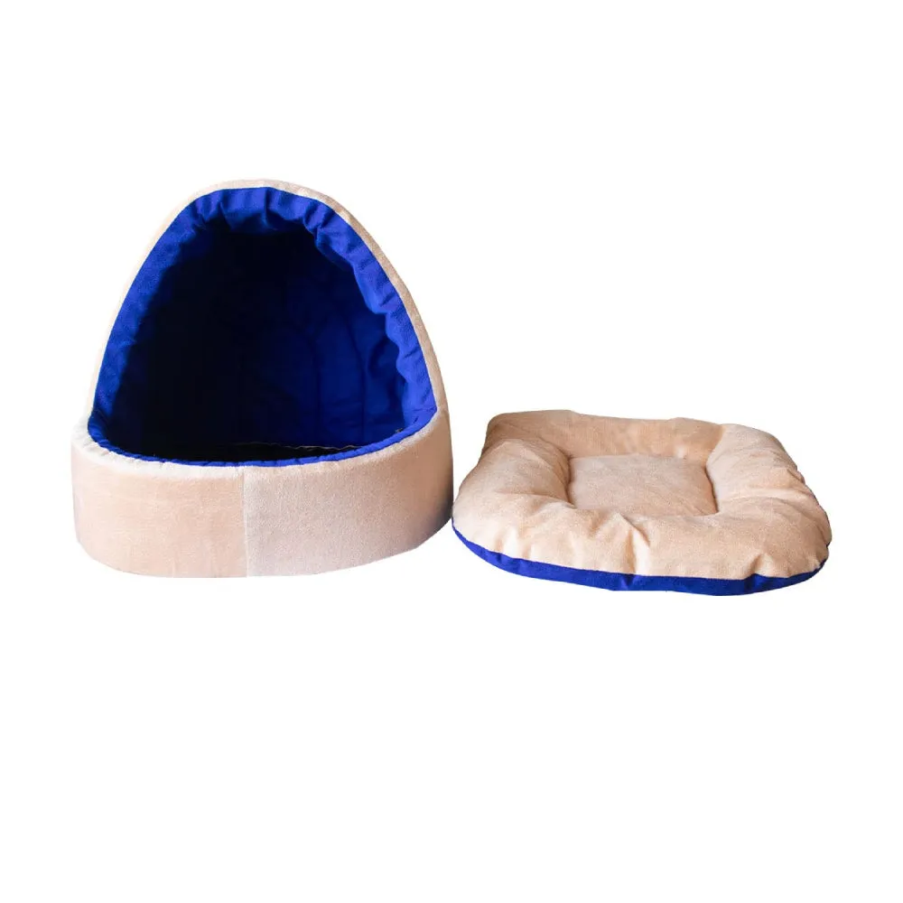 Hiputee Soft Velvet Cave House for Cats Cream-Blue