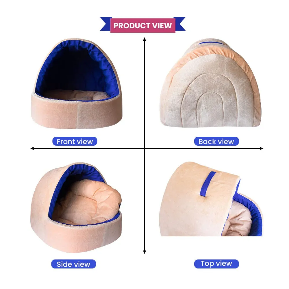 Hiputee Soft Velvet Cave House for Cats Cream-Blue