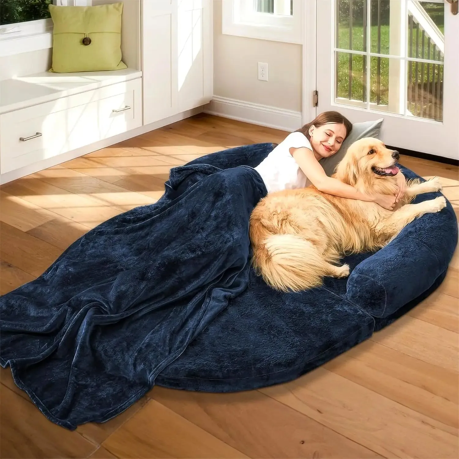 Human Dog Bed for Adults | Large Giant Shared Bed | Foldable Adjustable Flufelbed Standard Cloud Bed with Memory Foam