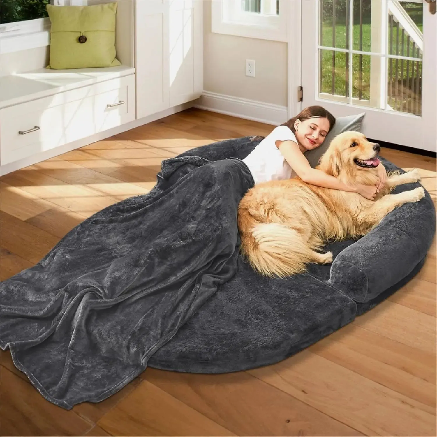 Human Dog Bed for Adults | Large Giant Shared Bed | Foldable Adjustable Flufelbed Standard Cloud Bed with Memory Foam