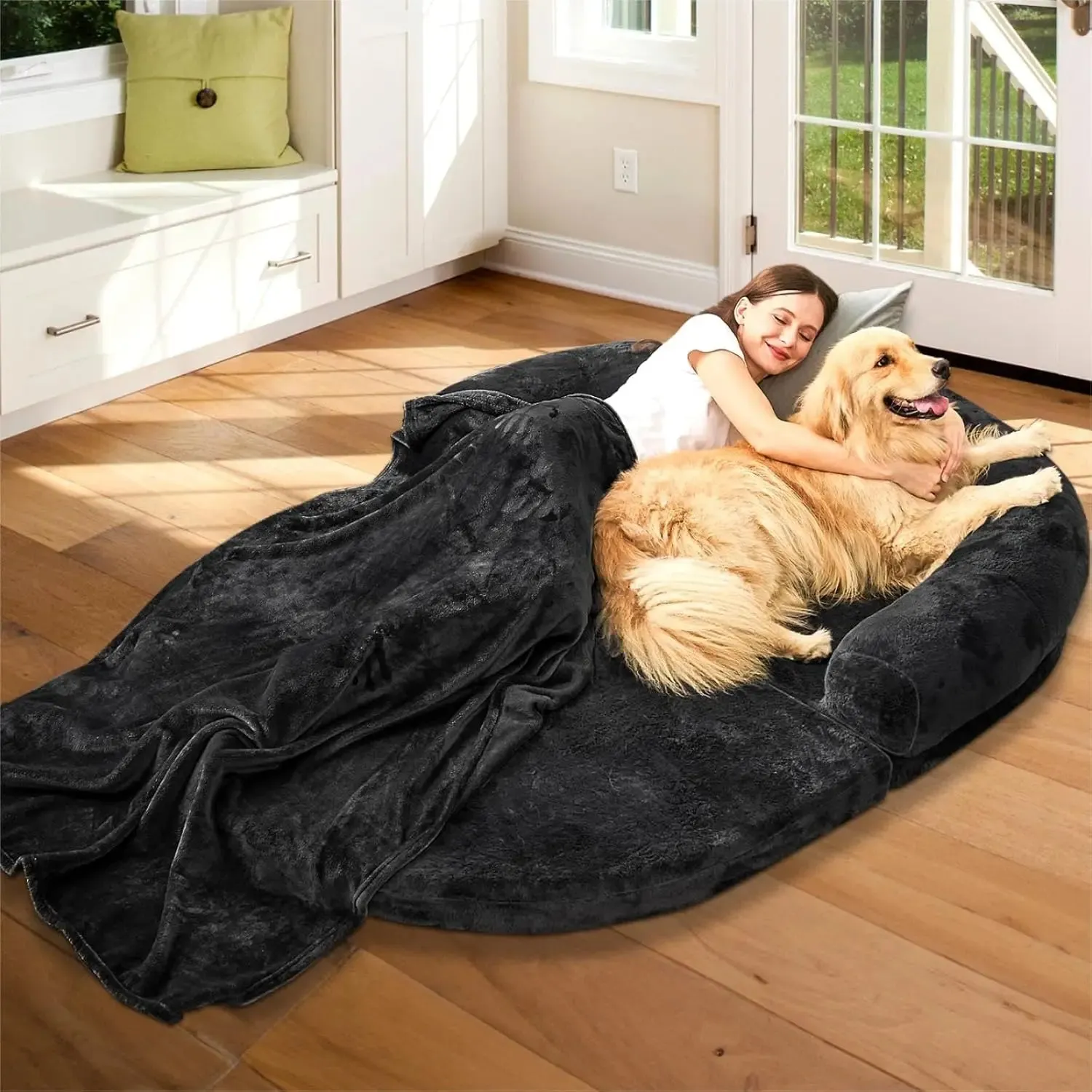 Human Dog Bed for Adults | Large Giant Shared Bed | Foldable Adjustable Flufelbed Standard Cloud Bed with Memory Foam