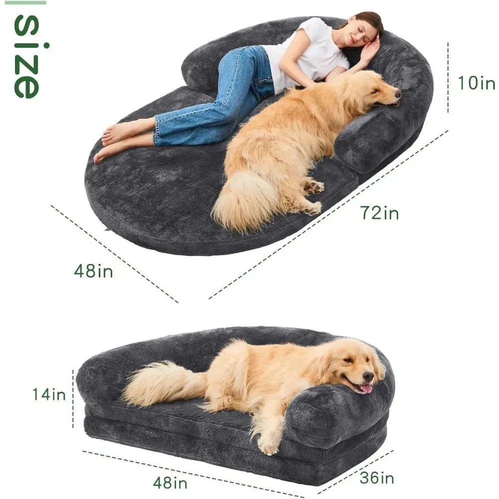 Human Dog Bed for Adults | Large Giant Shared Bed | Foldable Adjustable Flufelbed Standard Cloud Bed with Memory Foam
