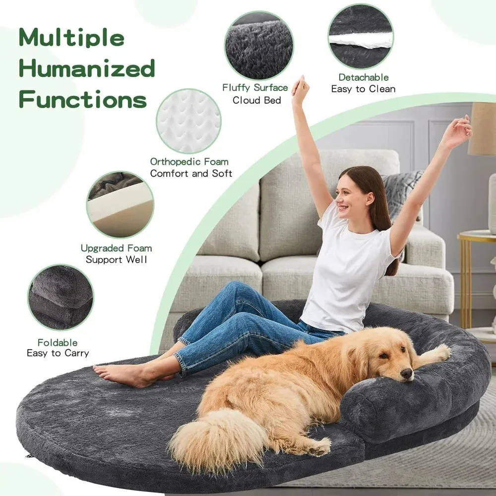 Human Dog Bed for Adults | Large Giant Shared Bed | Foldable Adjustable Flufelbed Standard Cloud Bed with Memory Foam