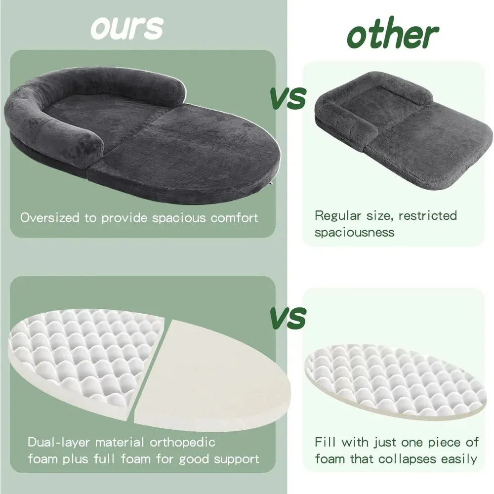 Human Dog Bed for Adults | Large Giant Shared Bed | Foldable Adjustable Flufelbed Standard Cloud Bed with Memory Foam