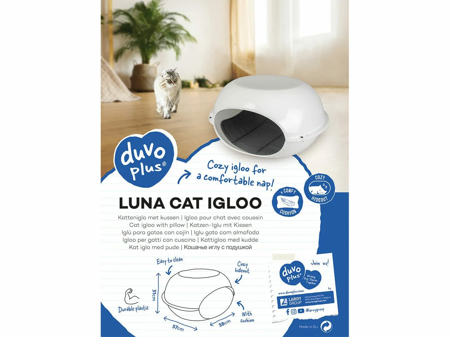 Luna cat igloo with pillow 57x38x31cm white