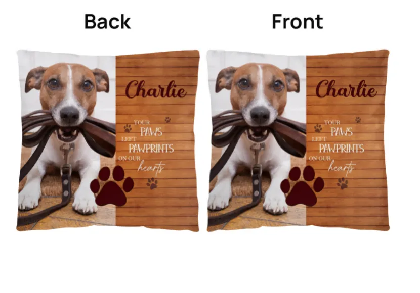 Memorial Pet, Your Paws left Pawprints on our Hearts Classic Pillow, add your photo