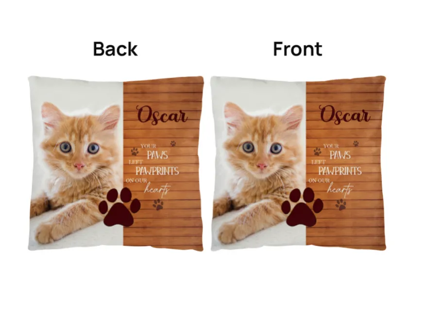 Memorial Pet, Your Paws left Pawprints on our Hearts Classic Pillow, add your photo