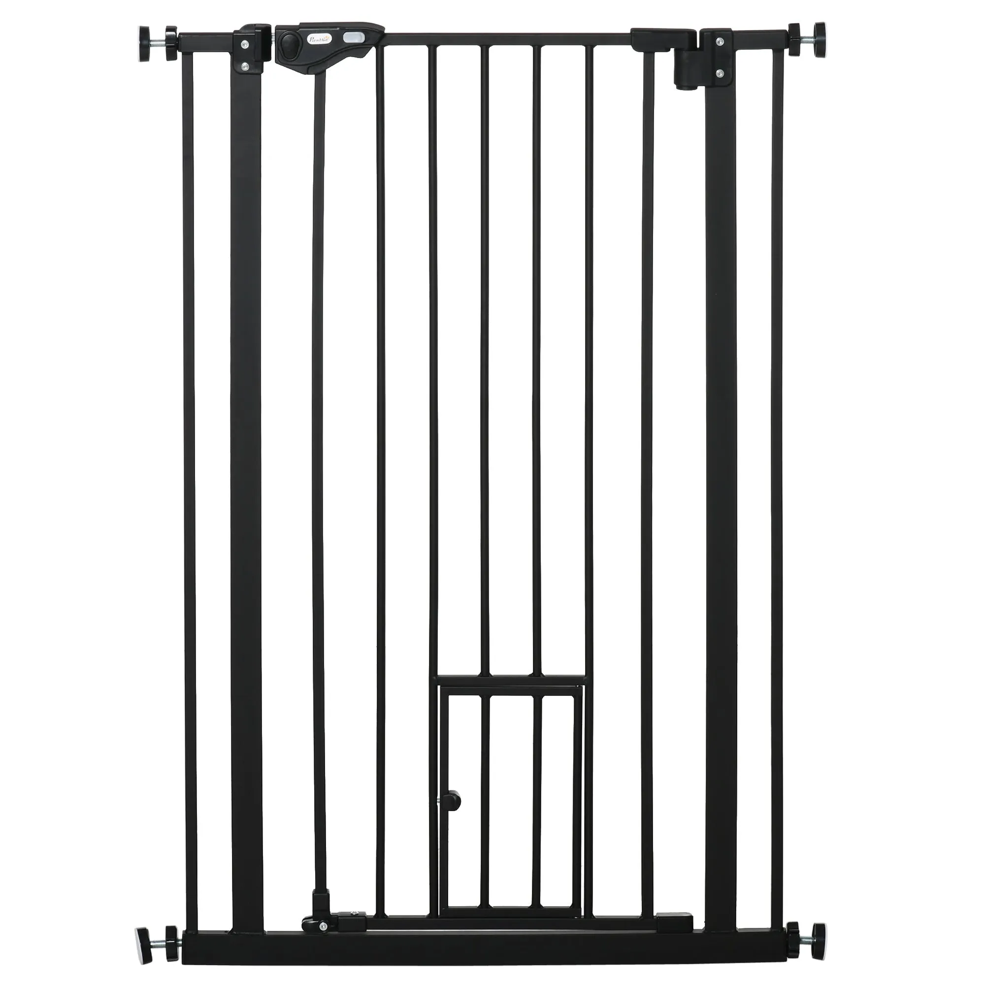 PawHut Extra Tall Dog Gate with Cat Door Auto Close for Stairs 74-80 cm Wide