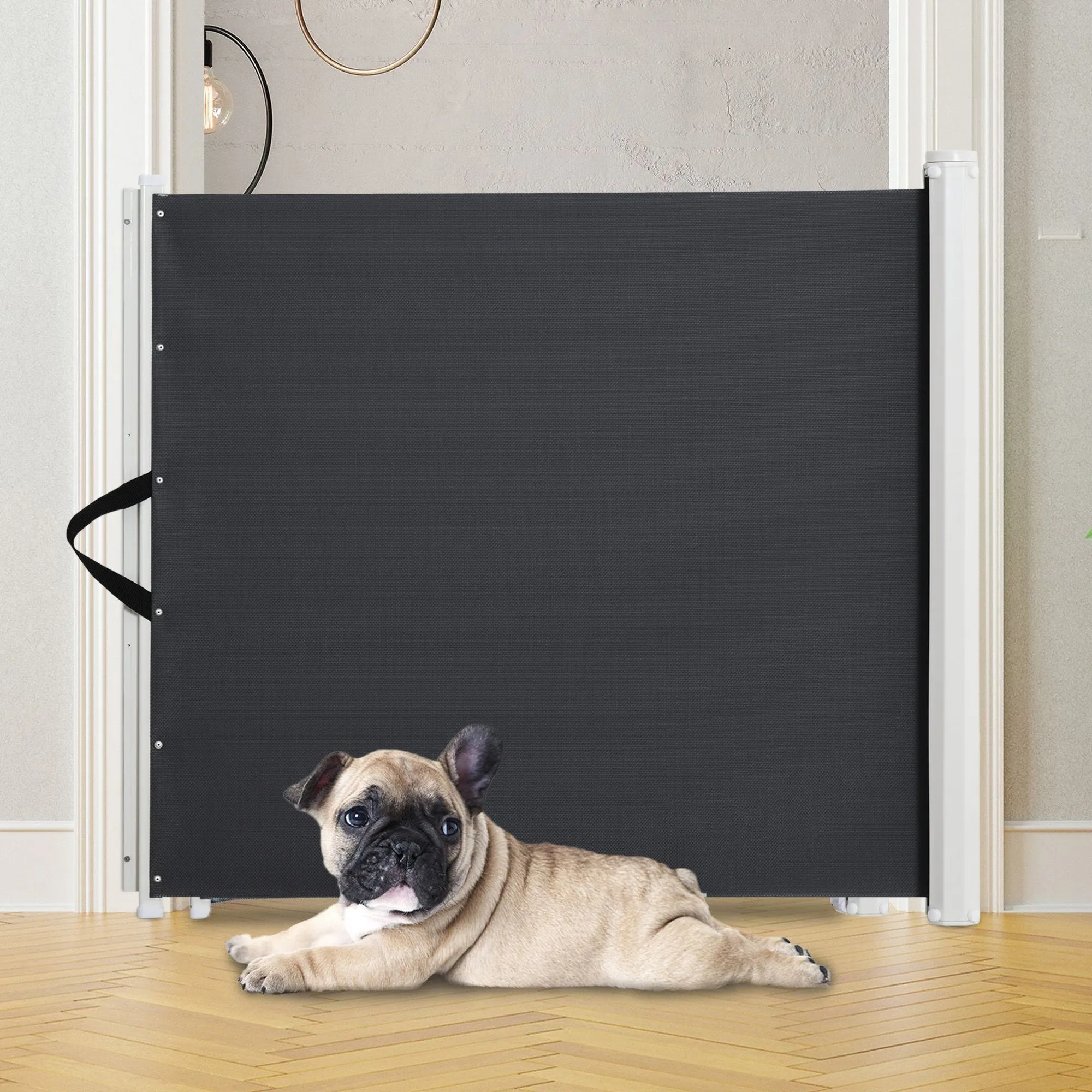 PawHut Retractable Dog Gate Pet Safety Gate for Stair 115L x 82.5H cm - Grey