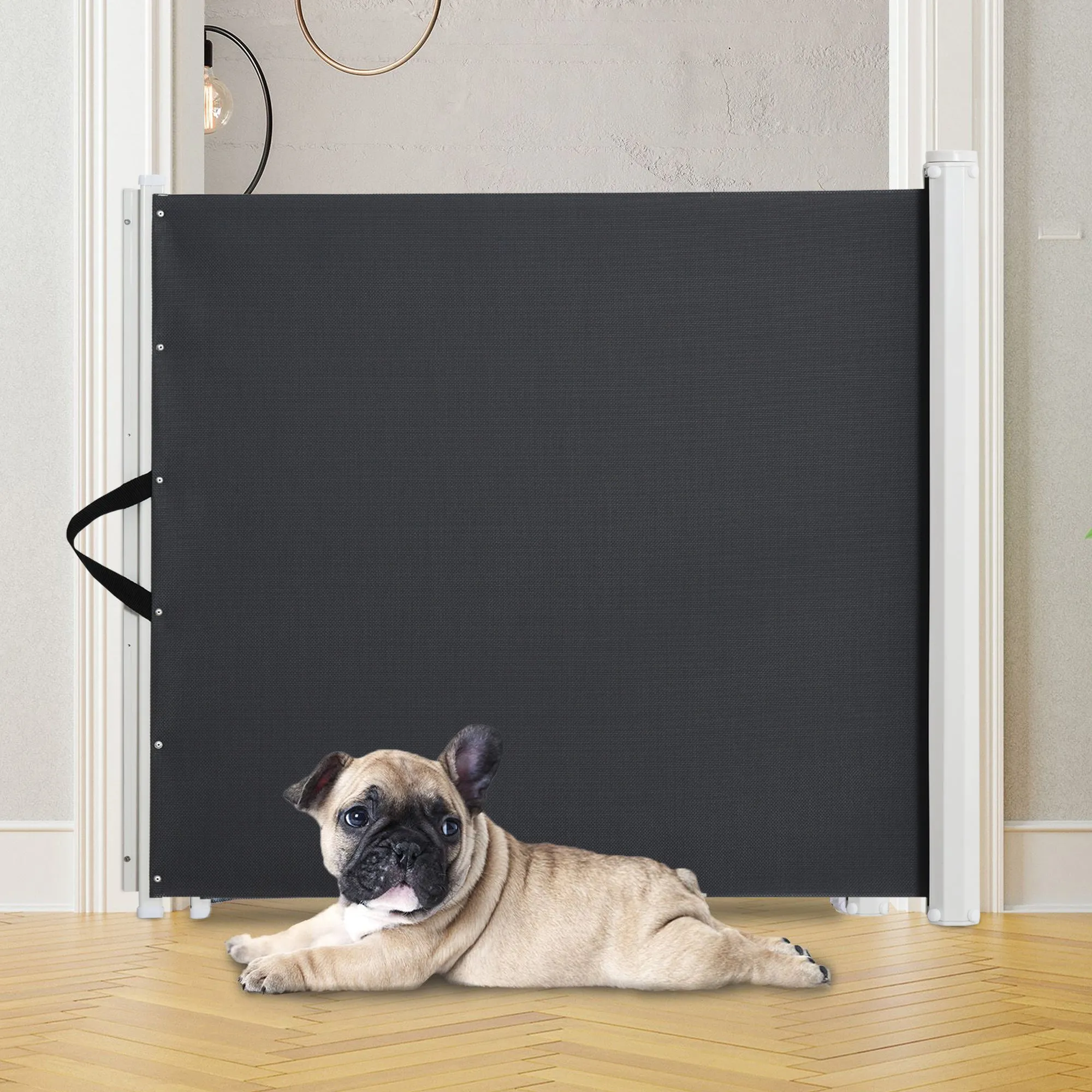 PawHut Retractable Dog Gate Pet Safety Gate for Stair 115L x 82.5H cm - Grey