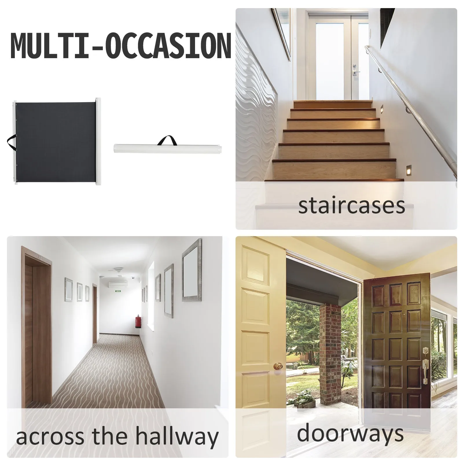 PawHut Retractable Dog Gate Pet Safety Gate for Stair 115L x 82.5H cm - Grey