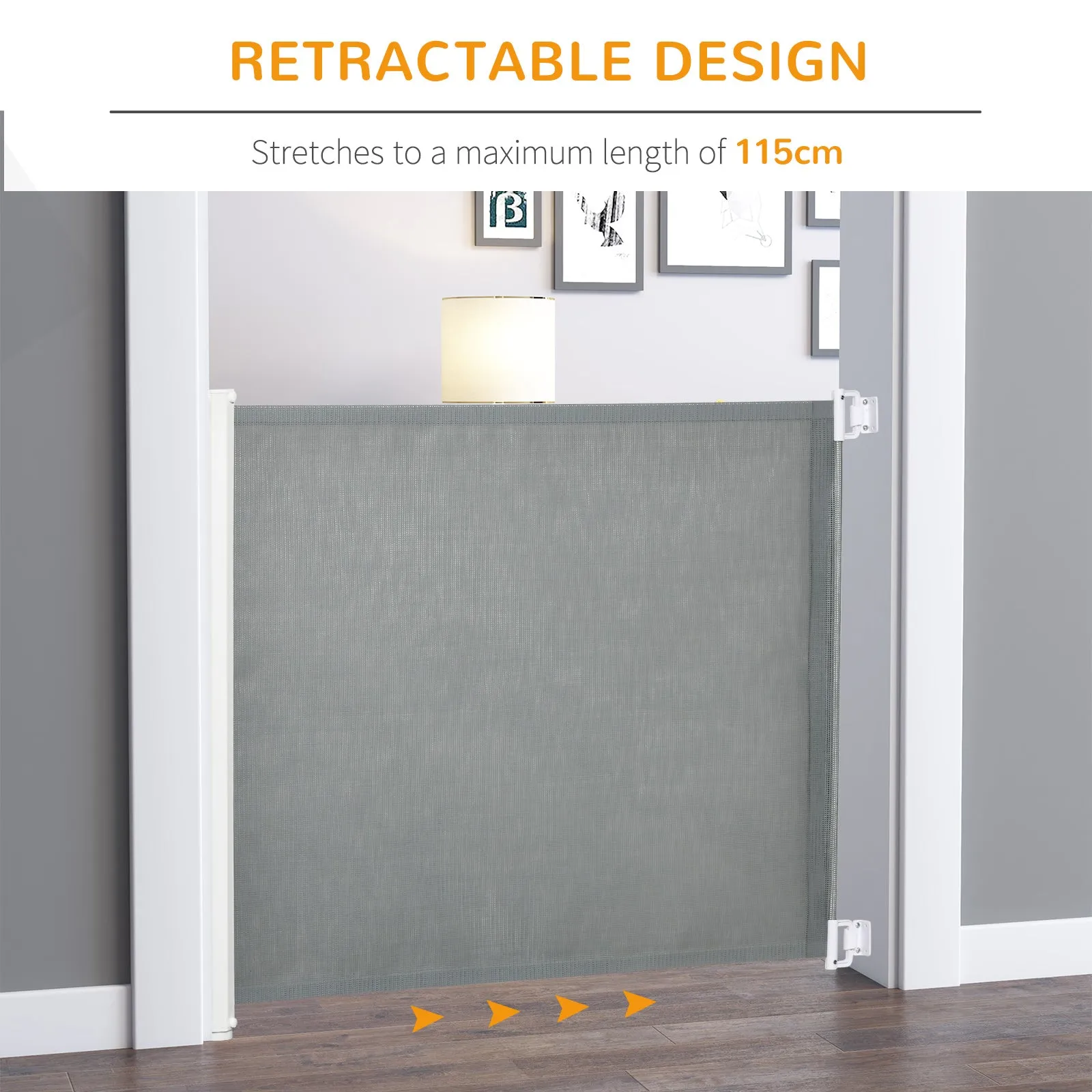 PawHut Retractable Safety Gate Pet Guard Battier for Doorways, Hallways - Grey