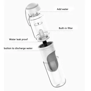 PAWS ASIA Wholesale Pet Outdoor Portable Designed Clear Dog Walk Water Bottle With Filter 330ML
