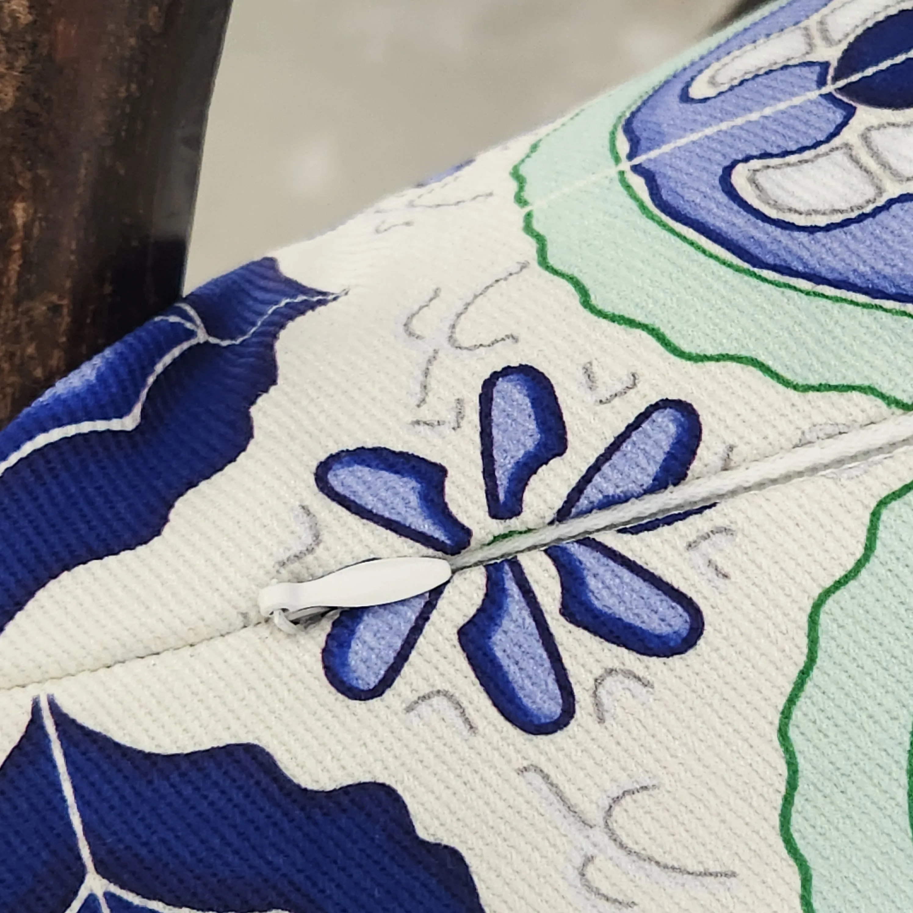 Peranakan Tile Cushion Cover Blue Tile