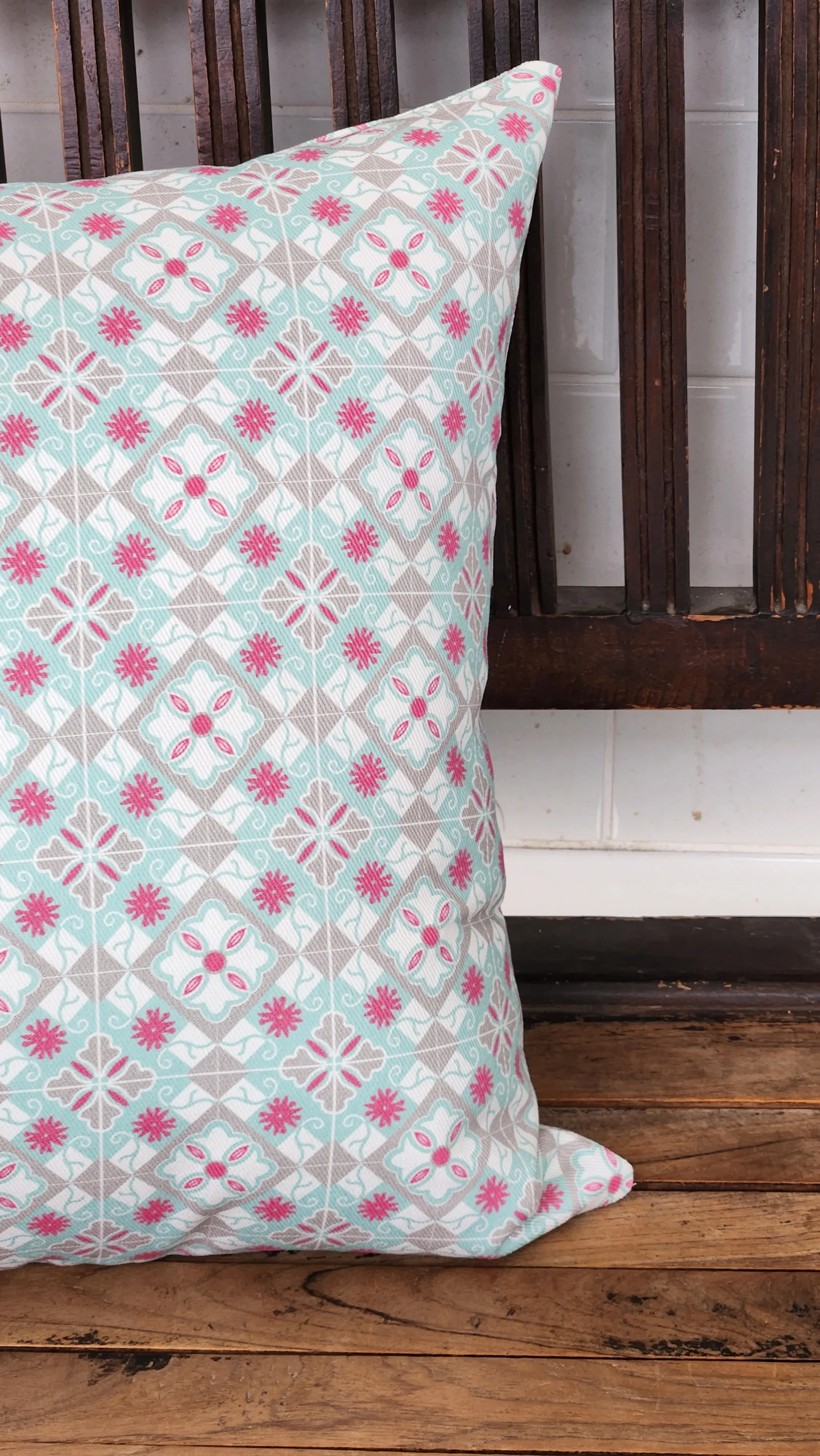 Peranakan Tile Cushion Cover Mint Tile