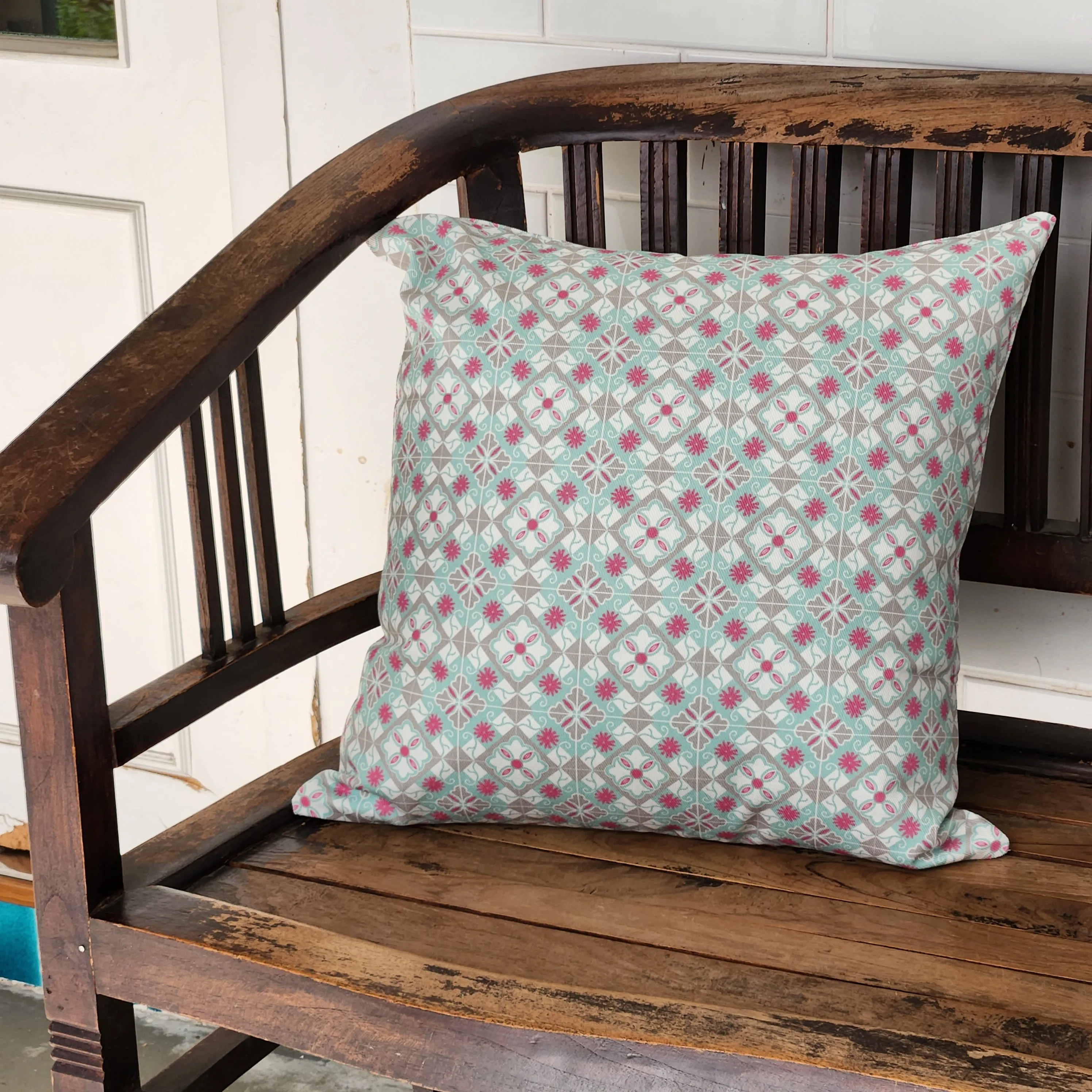 Peranakan Tile Cushion Cover Mint Tile