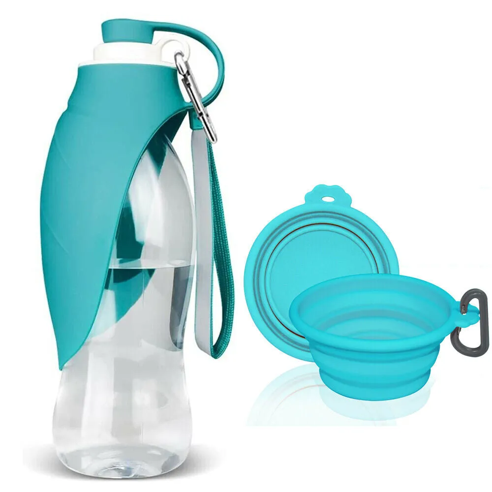 Portable Pet Water Bottle Dispenser Dog Cat Travel Drinking Feeder Tray Bowl US