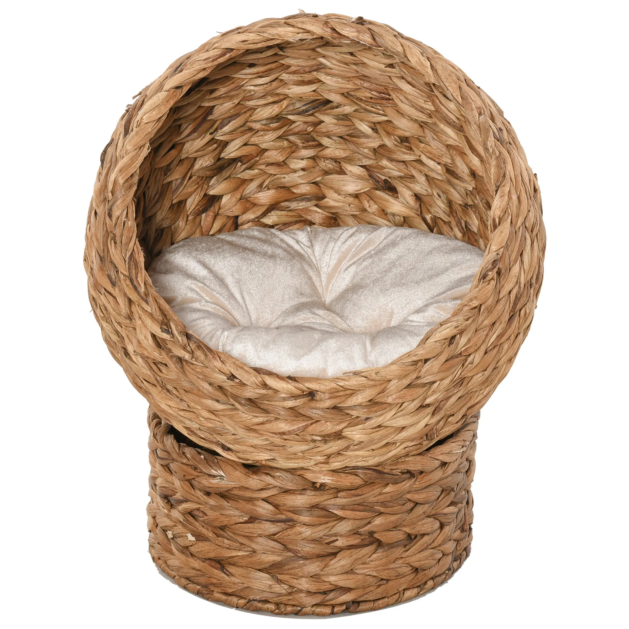 Raised Rattan Cat Bed w/ Soft Cushion, 42 x 33 x 52cm - Brown