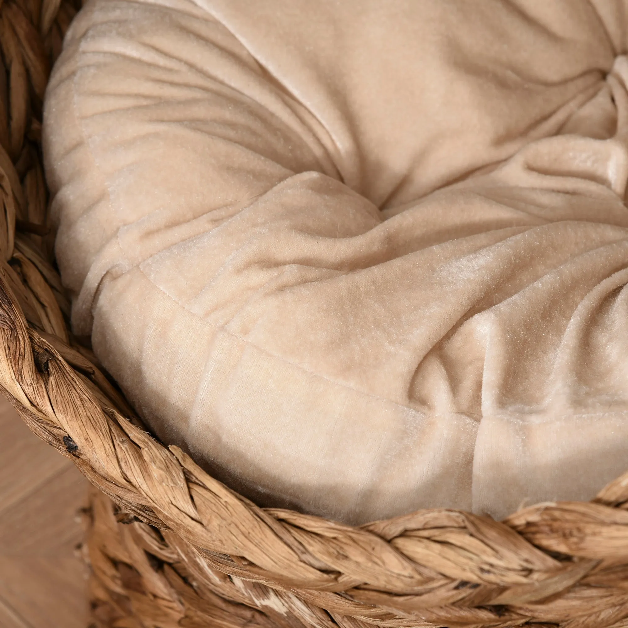 Raised Rattan Cat Bed w/ Soft Cushion, 42 x 33 x 52cm - Brown