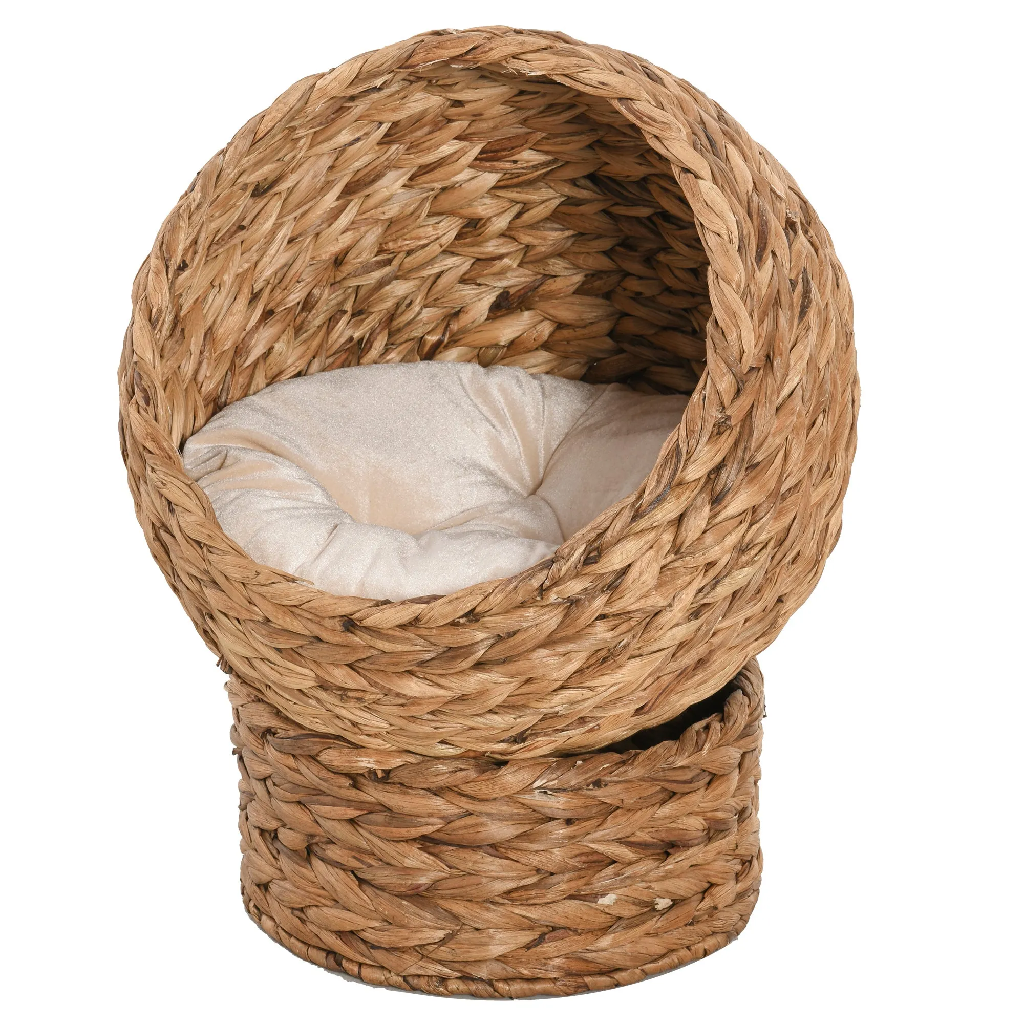 Raised Rattan Cat Bed w/ Soft Cushion, 42 x 33 x 52cm - Brown