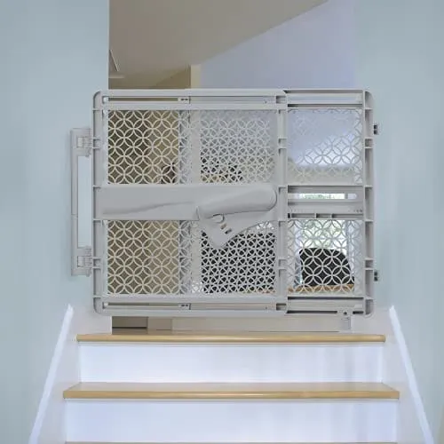 Summer Infant Indoor & Outdoor Multi Function Walk-Thru Baby Gate, Fits Openings 27.5"-42" Wide, Gray Plastic, for Doorways and Stairways, 28” Tall Walk-Through Baby and Pet Gate
