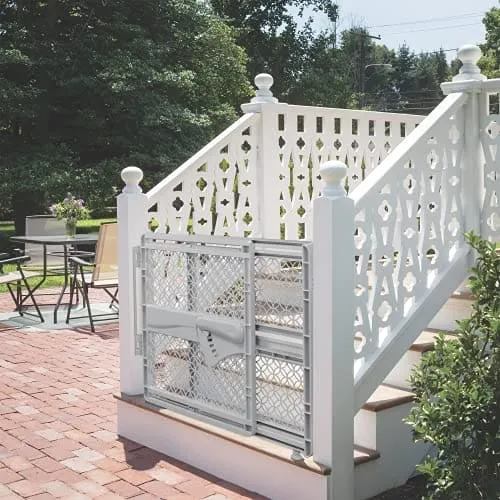 Summer Infant Indoor & Outdoor Multi Function Walk-Thru Baby Gate, Fits Openings 27.5"-42" Wide, Gray Plastic, for Doorways and Stairways, 28” Tall Walk-Through Baby and Pet Gate