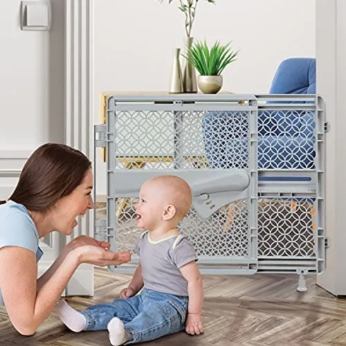 Summer Infant Indoor & Outdoor Multi Function Walk-Thru Baby Gate, Fits Openings 27.5"-42" Wide, Gray Plastic, for Doorways and Stairways, 28” Tall Walk-Through Baby and Pet Gate