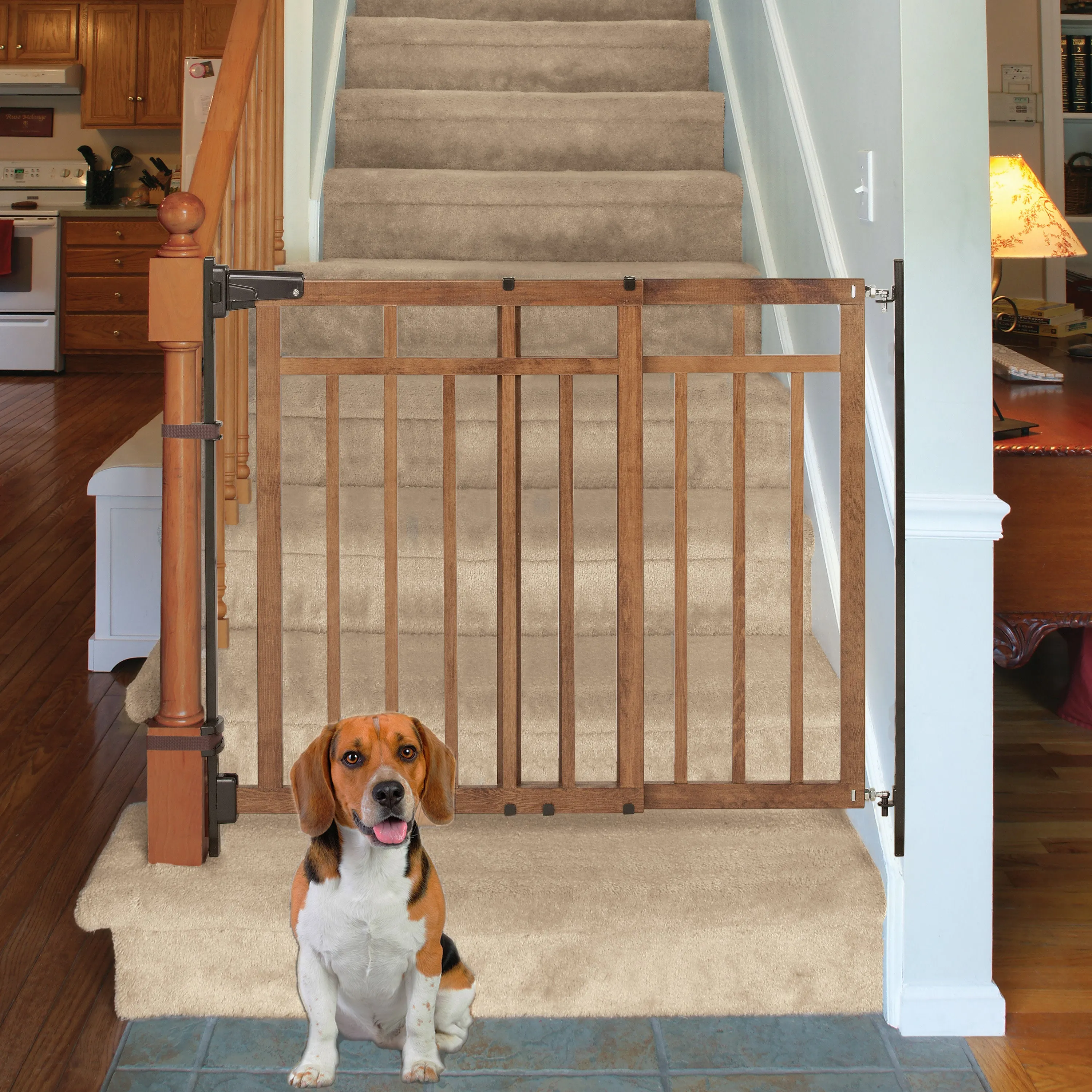 The Stairway  48W Series Pet and Baby Gate with Dual Banister Kit, Openings 32 to 48 Wide, 33" Tall
