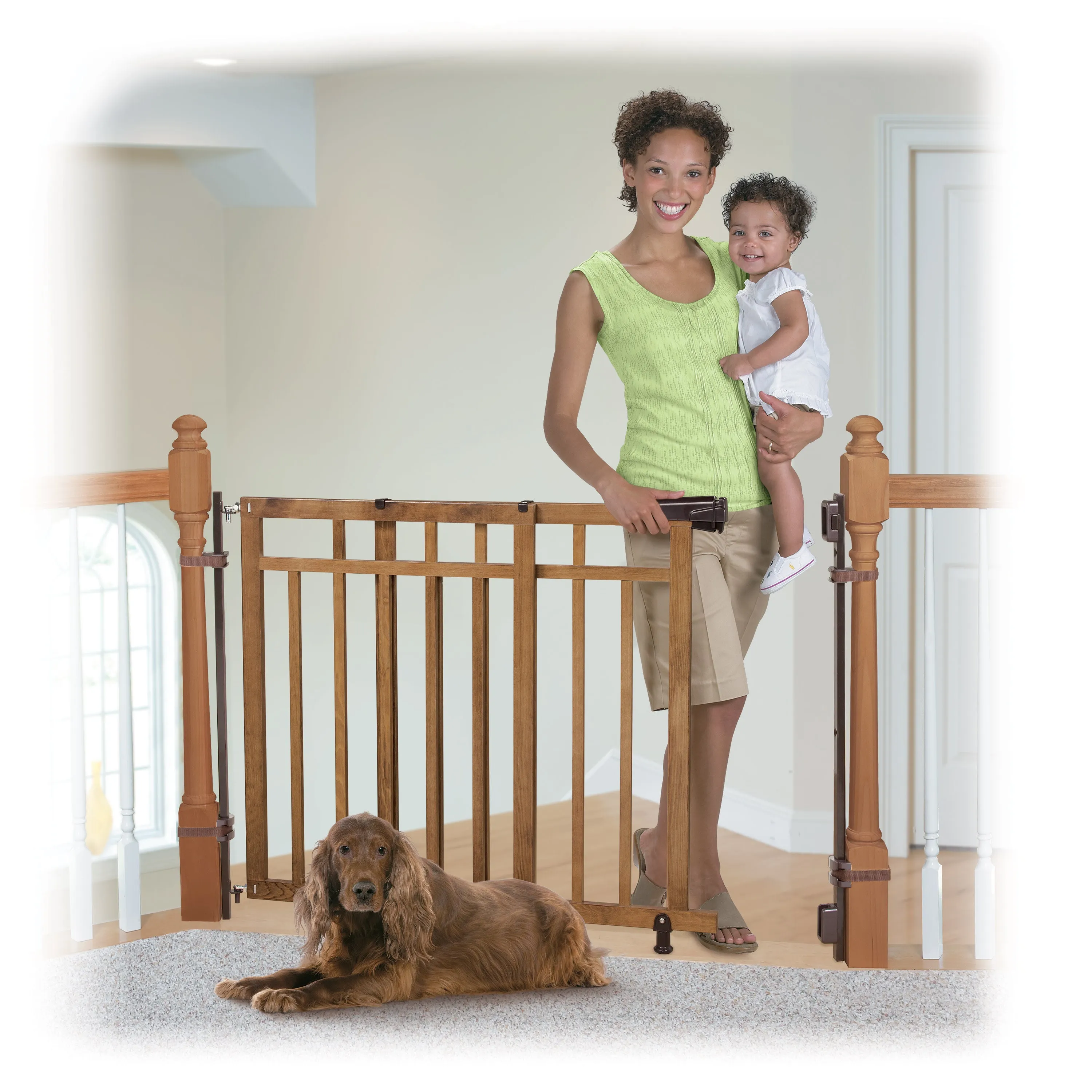 The Stairway  48W Series Pet and Baby Gate with Dual Banister Kit, Openings 32 to 48 Wide, 33" Tall