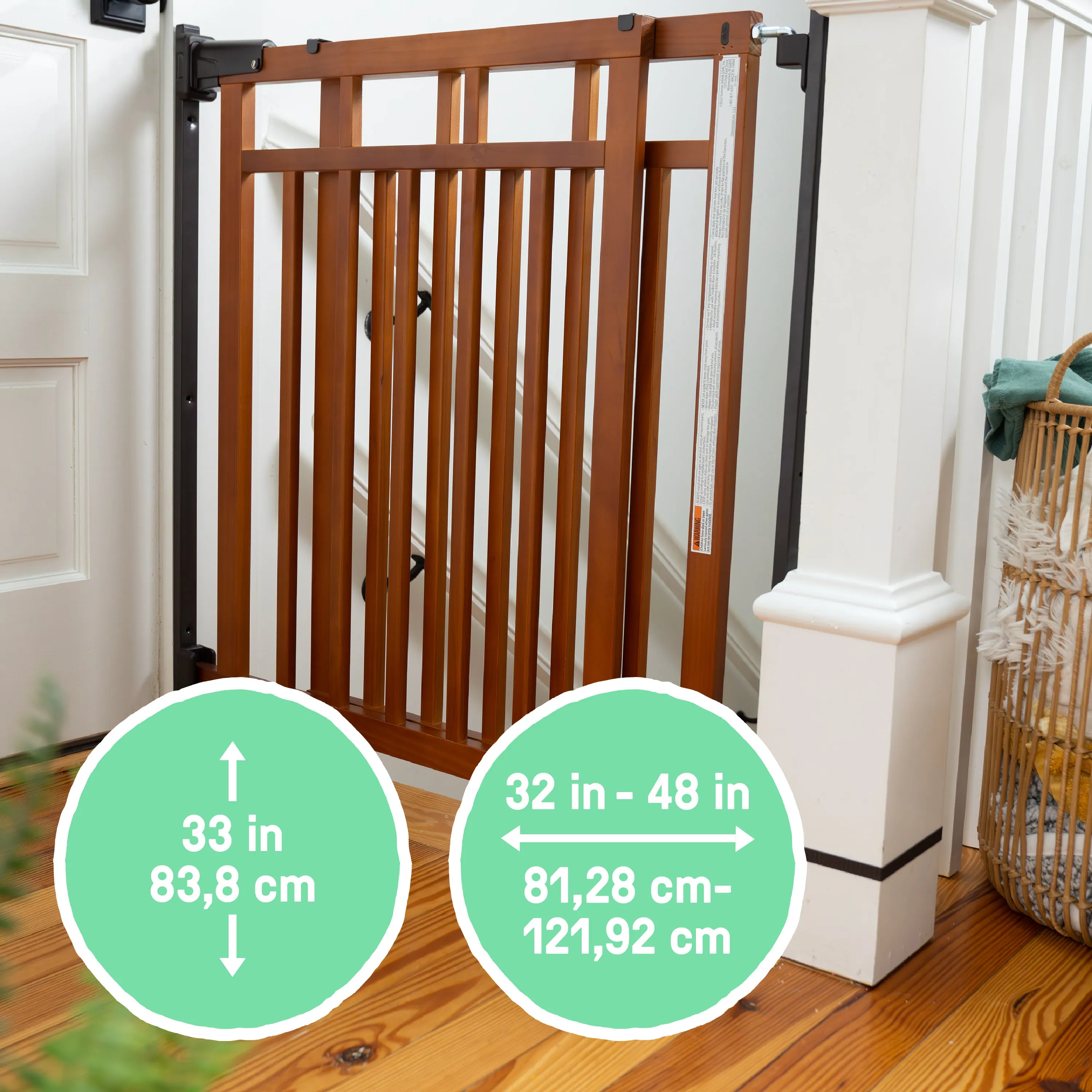 The Stairway  48W Series Pet and Baby Gate with Dual Banister Kit, Openings 32 to 48 Wide, 33" Tall