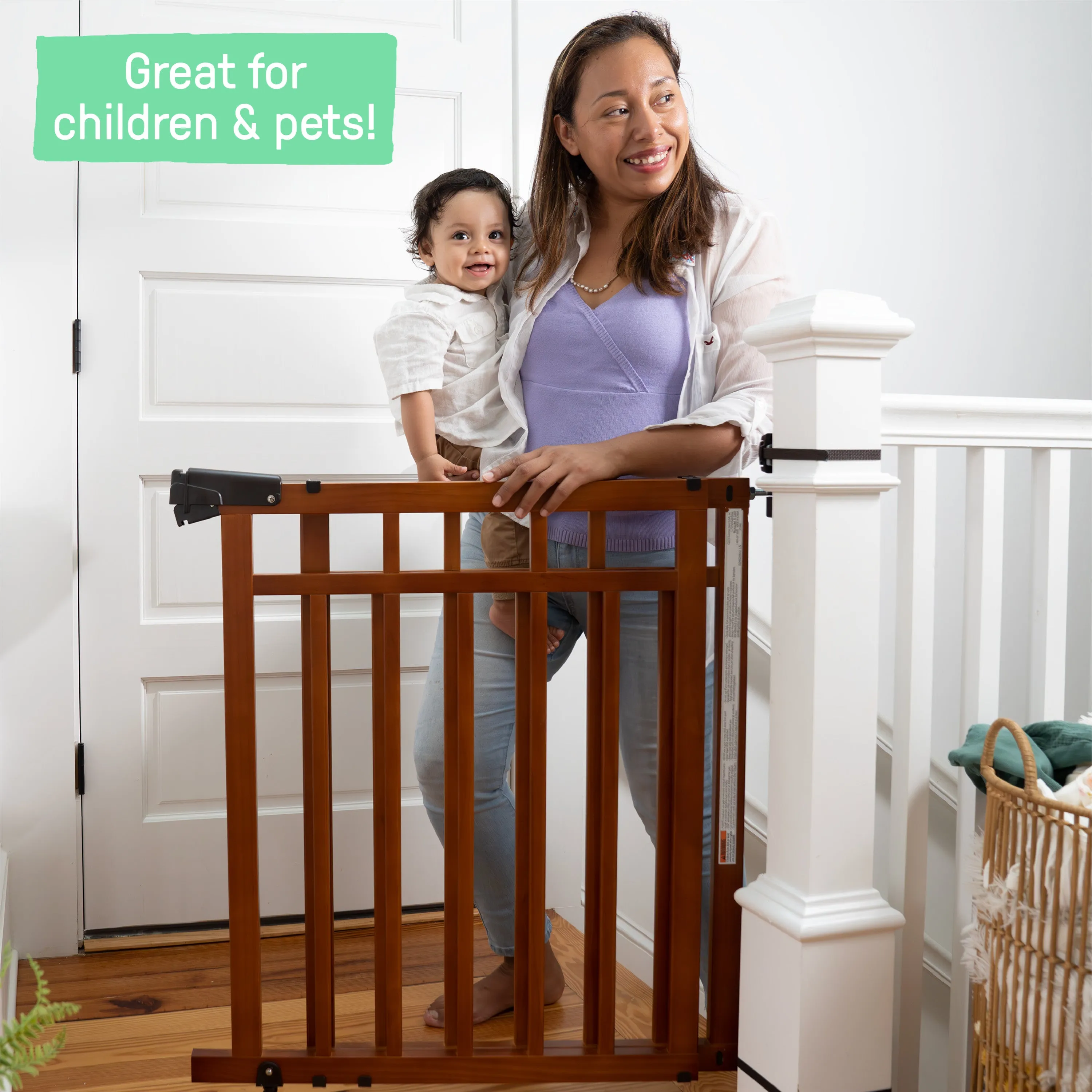 The Stairway  48W Series Pet and Baby Gate with Dual Banister Kit, Openings 32 to 48 Wide, 33" Tall