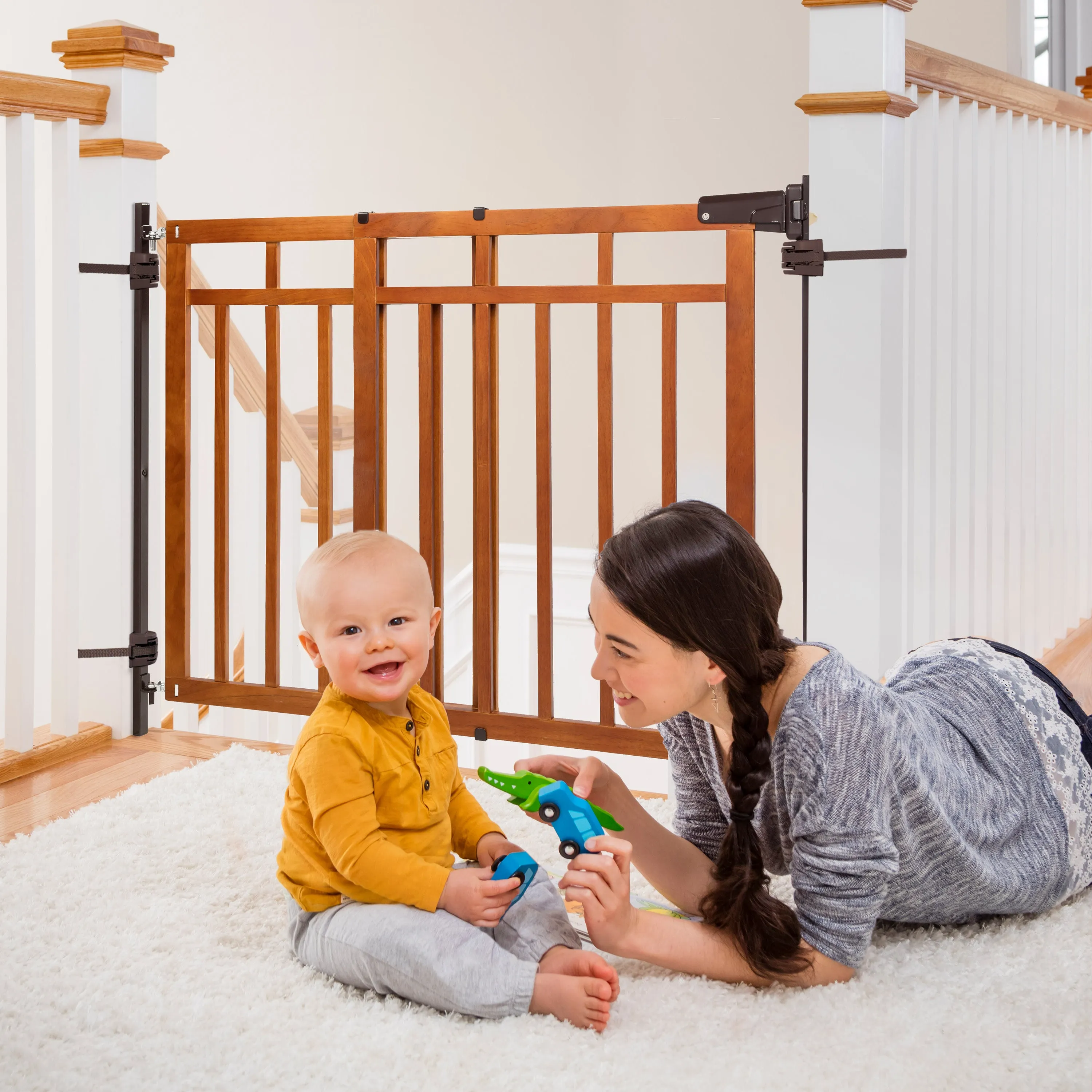 The Stairway  48W Series Pet and Baby Gate with Dual Banister Kit, Openings 32 to 48 Wide, 33" Tall