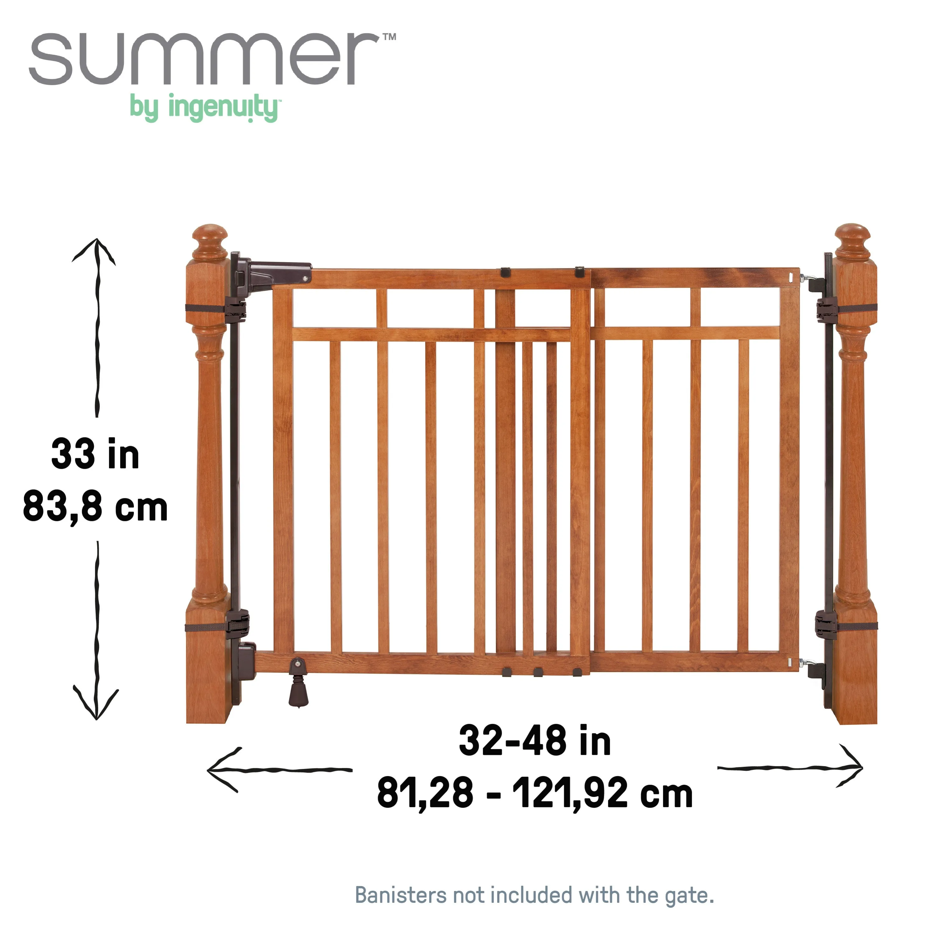 The Stairway  48W Series Pet and Baby Gate with Dual Banister Kit, Openings 32 to 48 Wide, 33" Tall