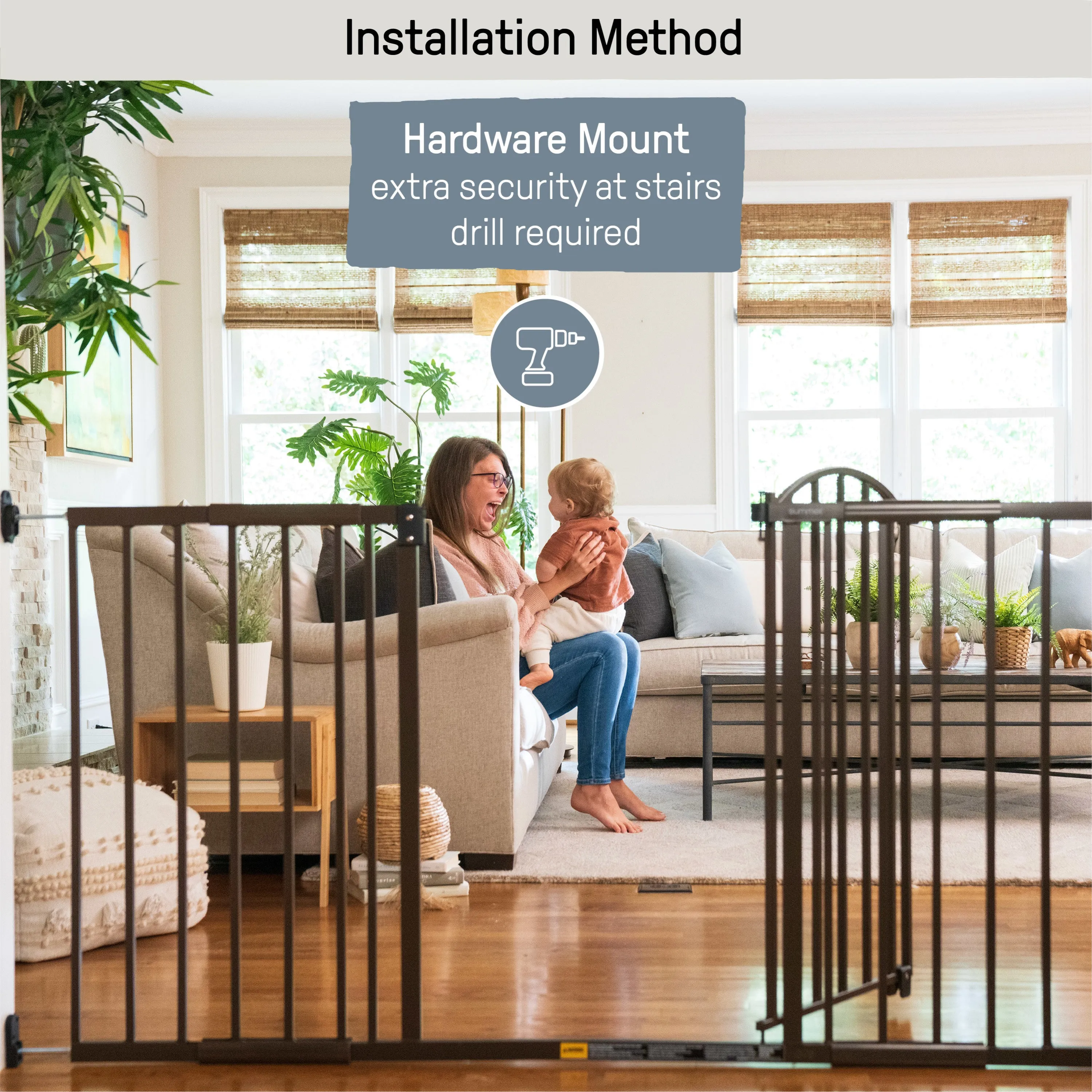 The Thruway 72XW Series Pet and Baby Metal Gate, Openings 44-72 wide, 36" tall - Bronze